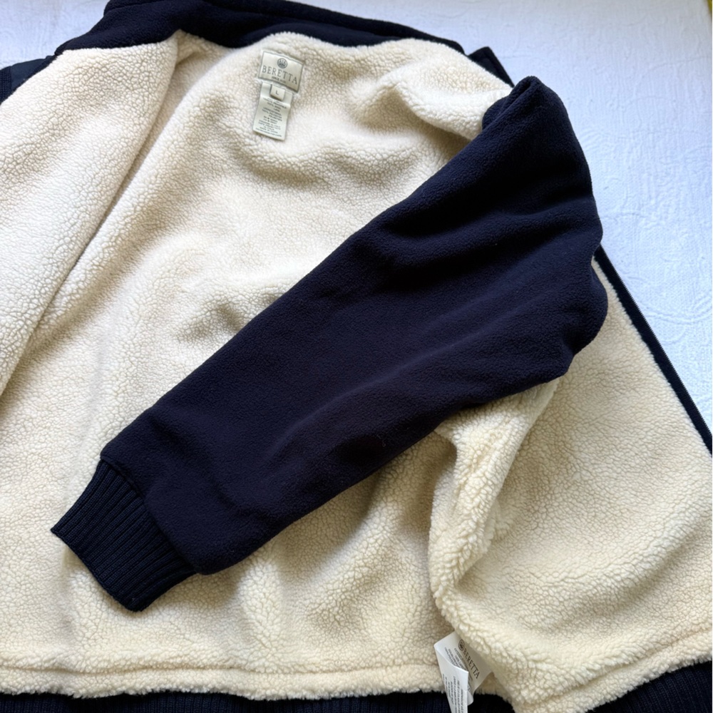 BERETTA Men’s Navy Wool JacketNWOT Sherpa LinenFull Zip Sweater Coat Large - Picture 8 of 17
